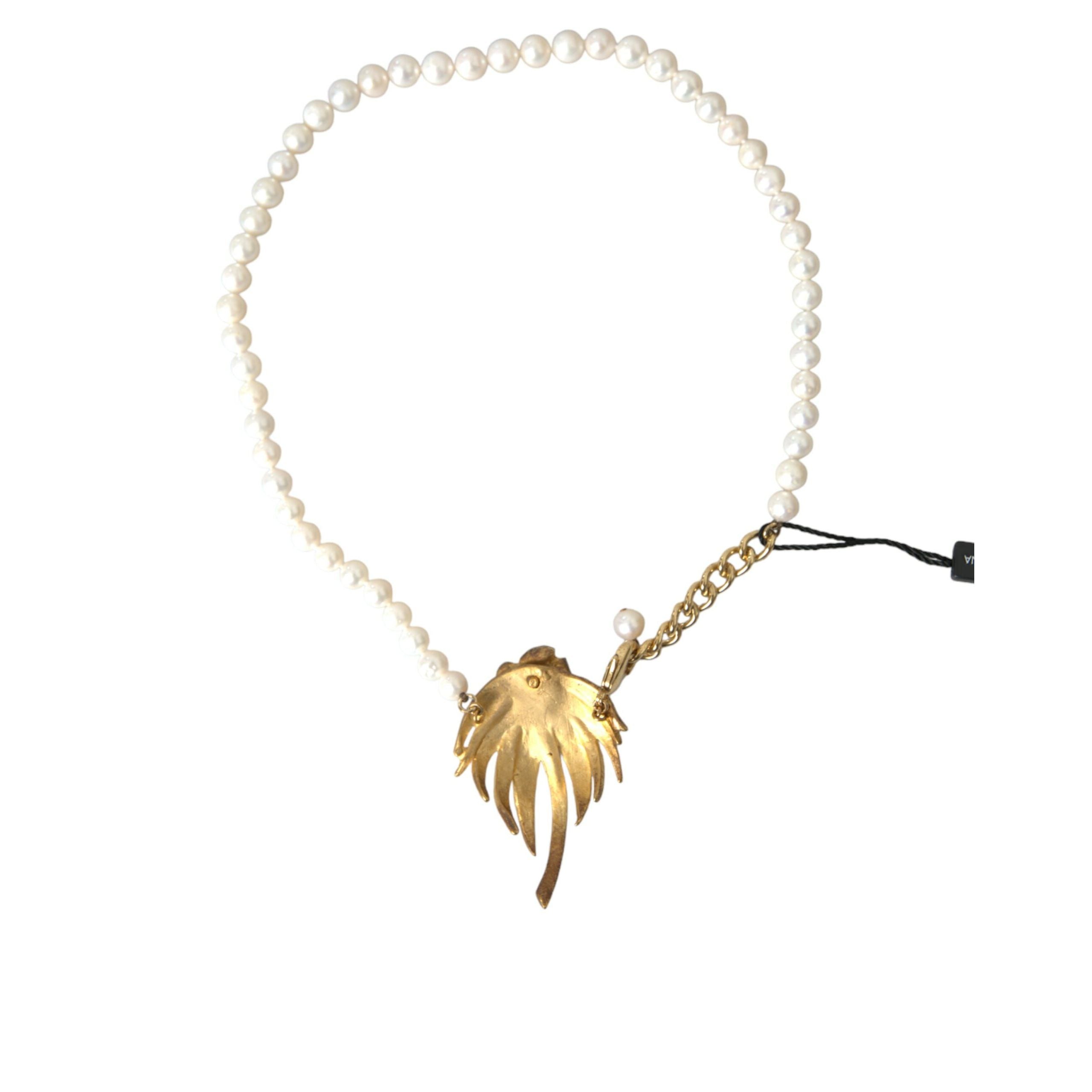 Colier tip pandantiv charm Dolce & Gabbana cu copăcel, perle și cristale, din alamă aurie