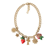 Dolce & Gabbana Gold Chain Rose Cross Strawberry Star Pendant Necklace