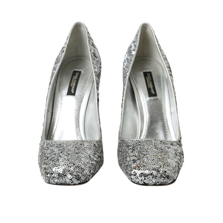 Pantofi cu toc Dolce & Gabbana cu paiete argintii