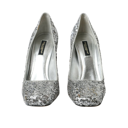 Pantofi cu toc Dolce & Gabbana cu paiete argintii