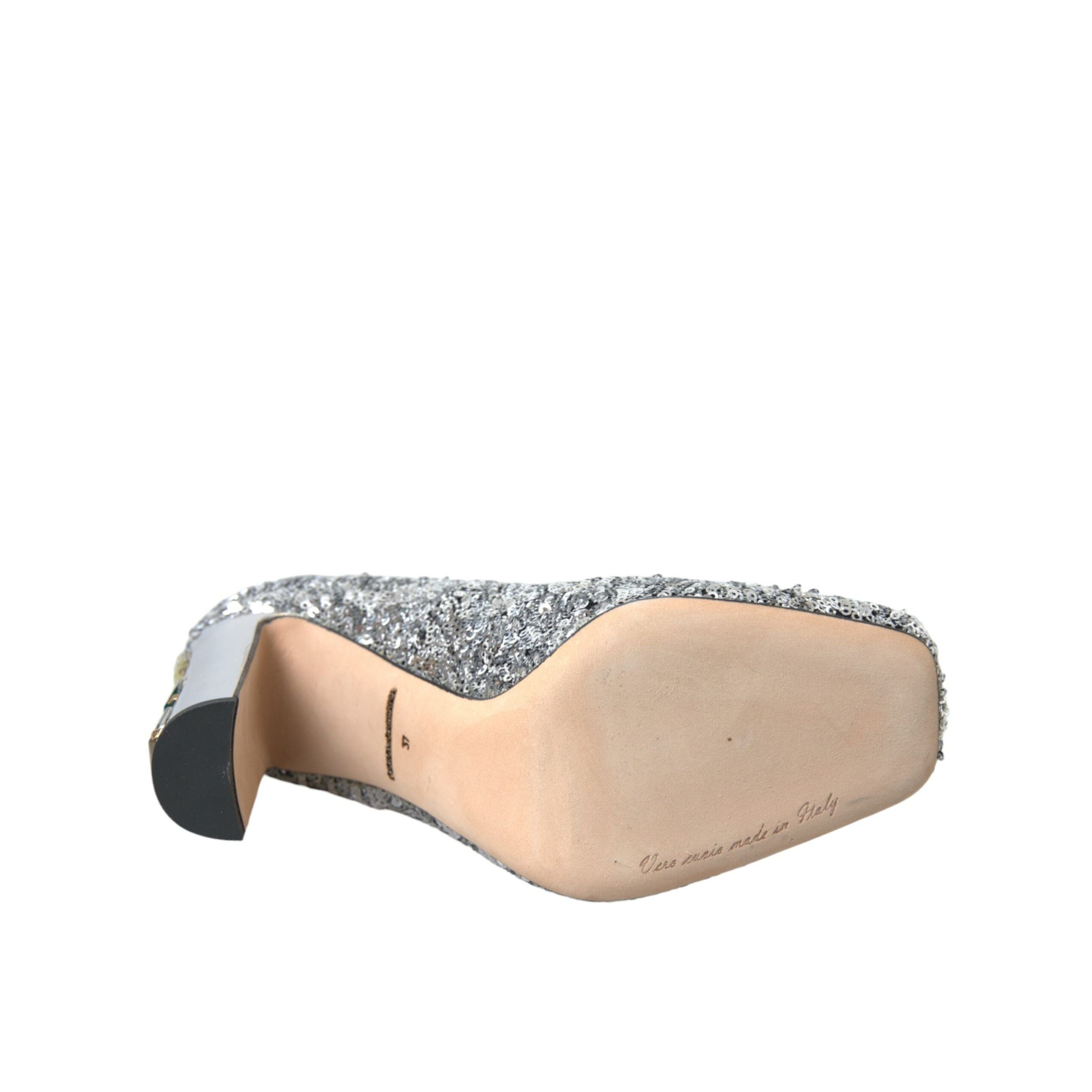 Pantofi cu toc Dolce & Gabbana cu paiete argintii