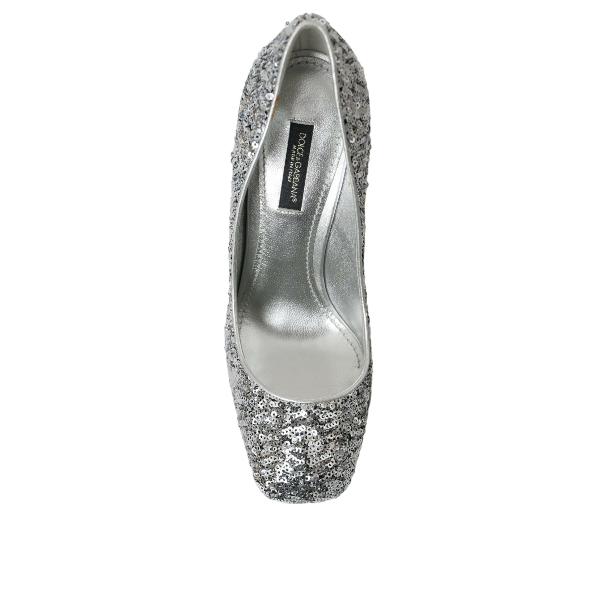 Pantofi cu toc Dolce & Gabbana cu paiete argintii