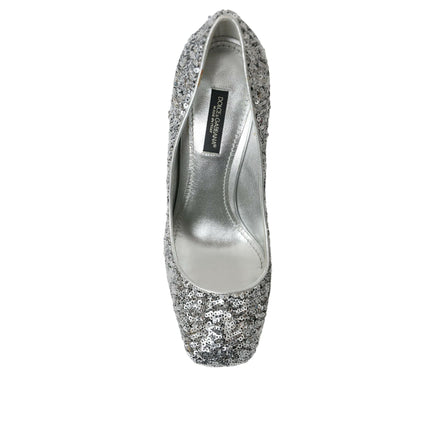Pantofi cu toc Dolce & Gabbana cu paiete argintii