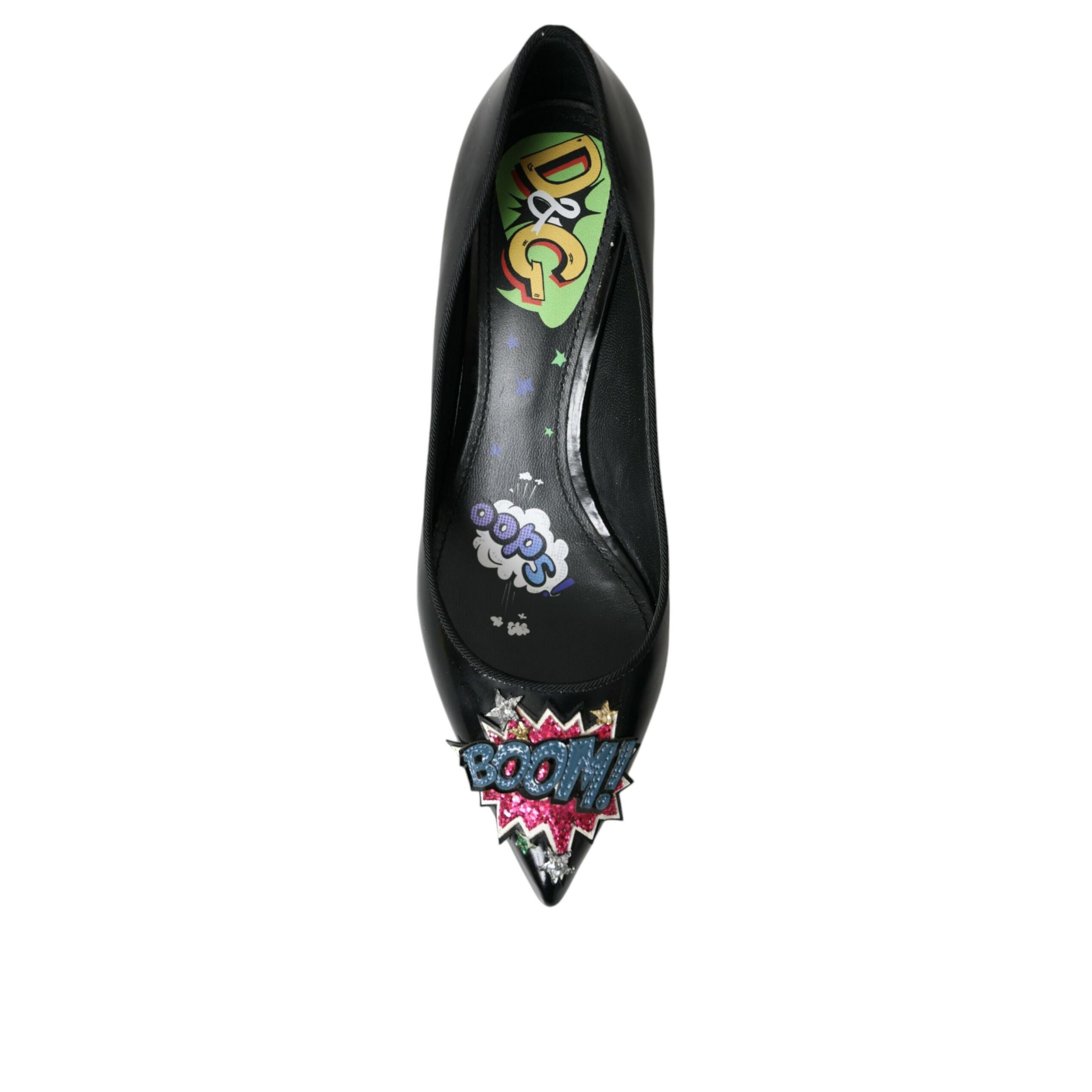 Dolce & Gabbana Black Leather BOOM Patch Pumps