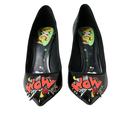 Pantofi cu toc Dolce & Gabbana din piele neagră cu aplicații WOW
