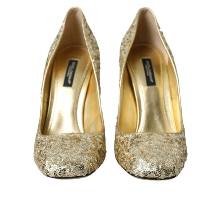 Pantofi cu toc Dolce & Gabbana Gold Sequin Crystal