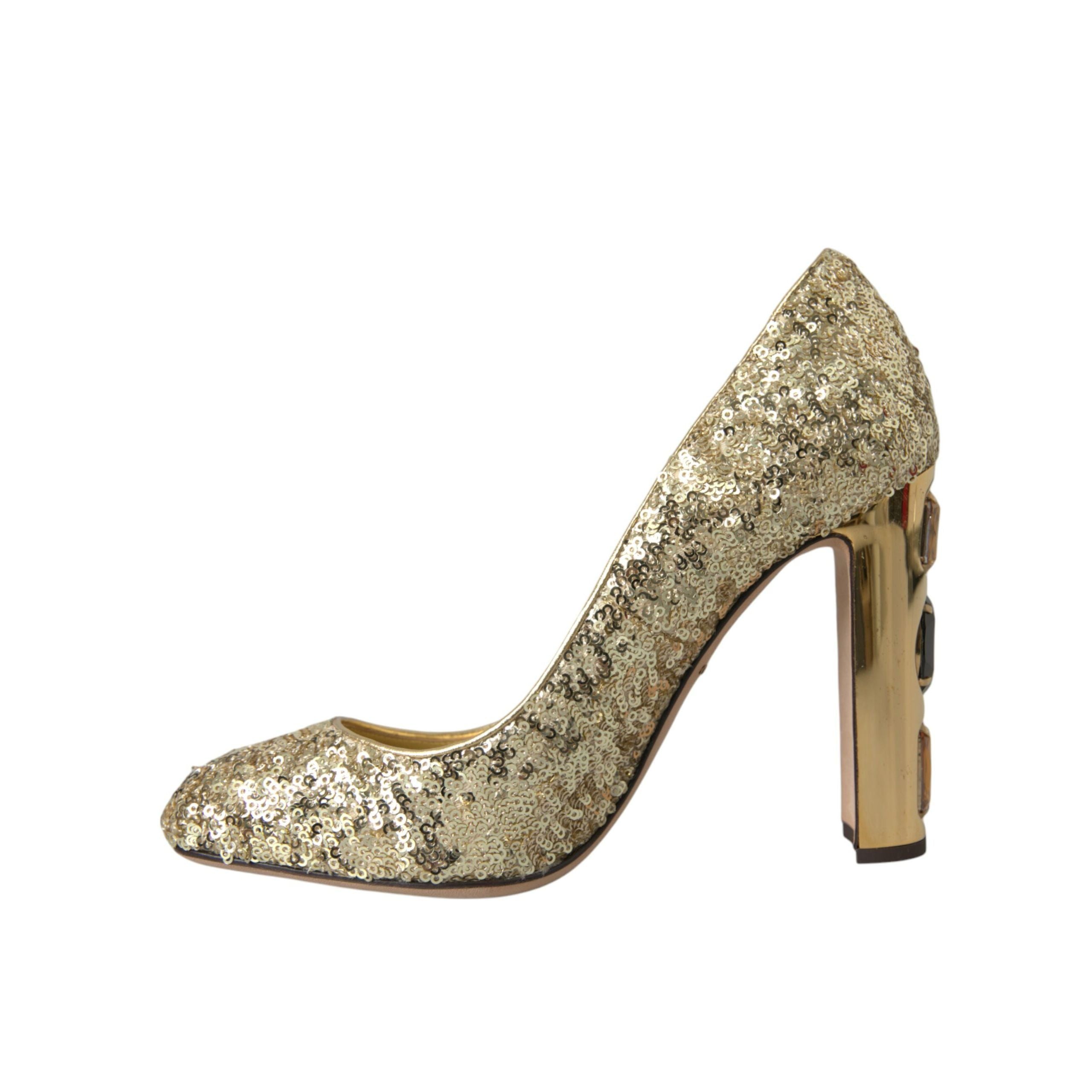 Pantofi cu toc Dolce & Gabbana Gold Sequin Crystal