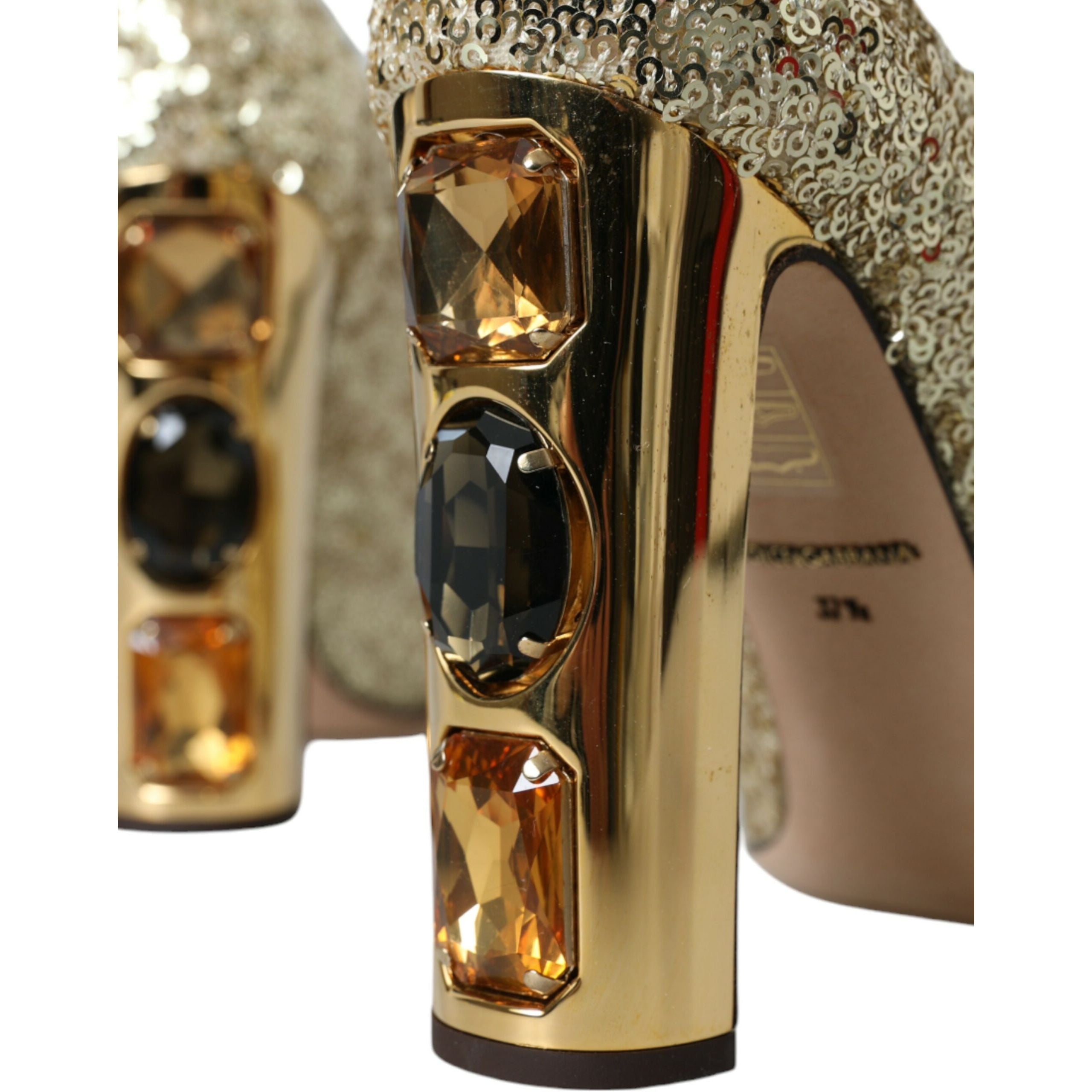 Pantofi cu toc Dolce & Gabbana Gold Sequin Crystal