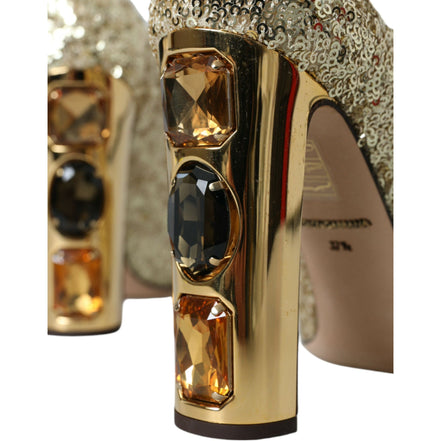 Pantofi cu toc Dolce & Gabbana Gold Sequin Crystal