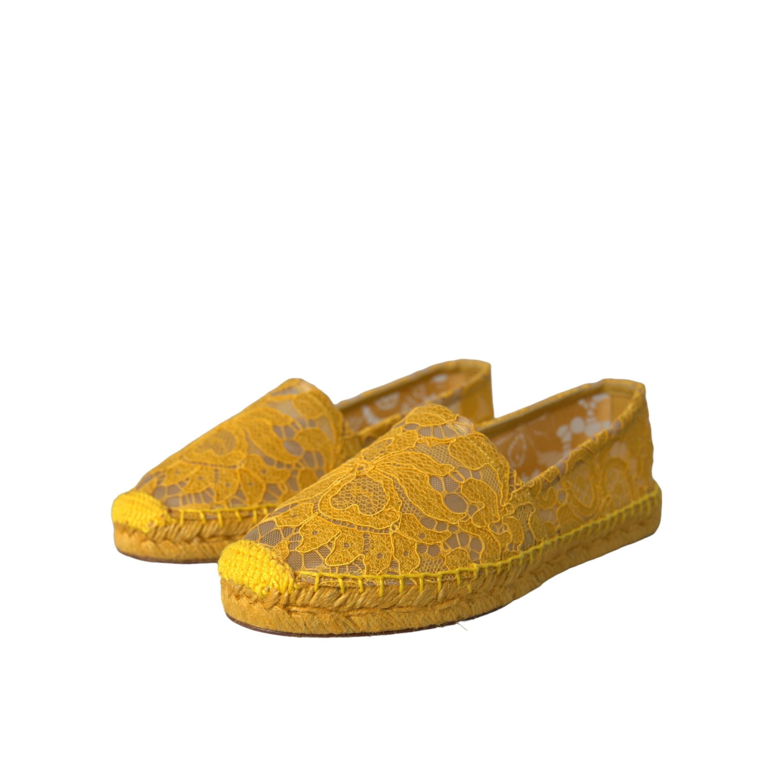 Espadrile plate Dolce & Gabbana galbene din dantelă Taormina