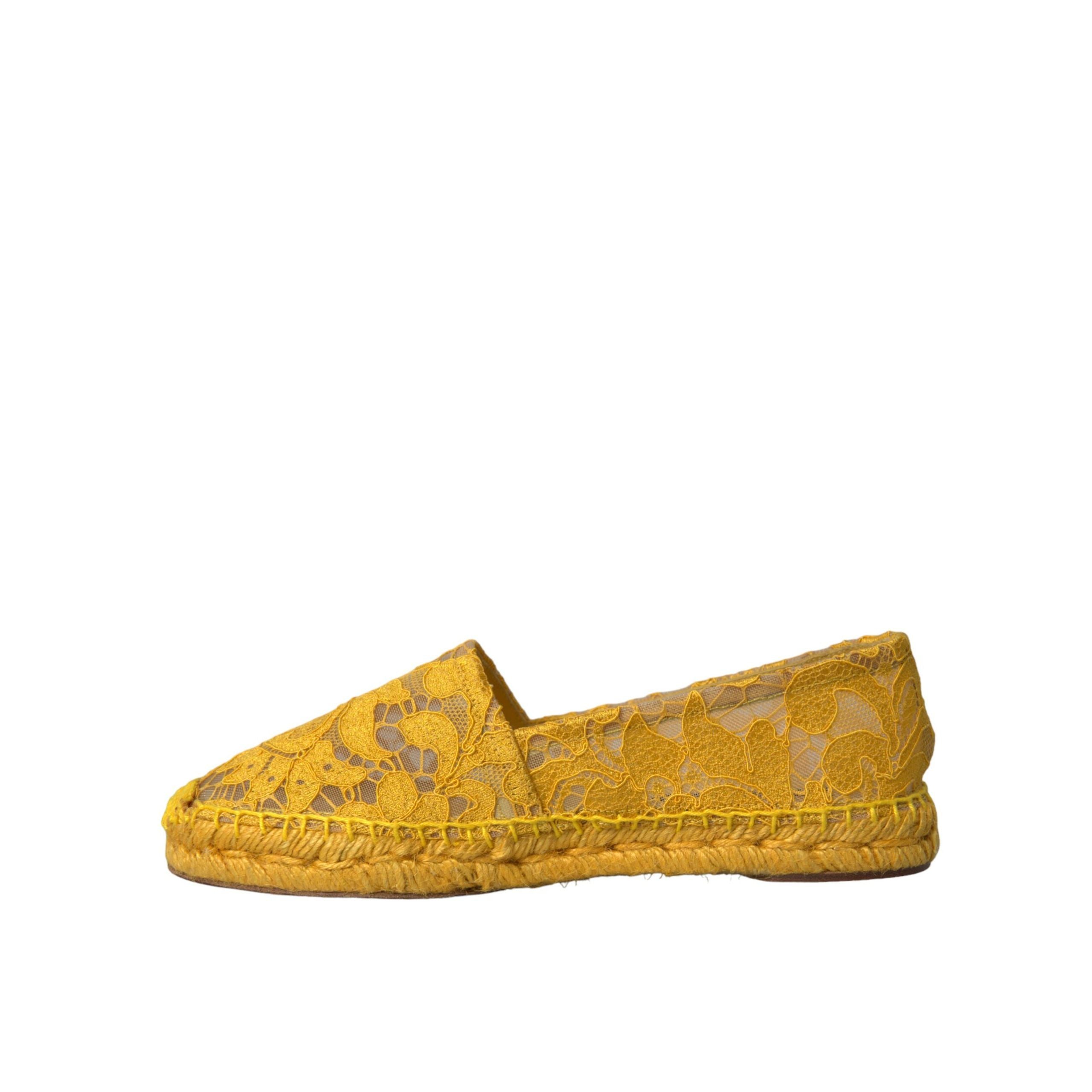 Espadrile plate Dolce & Gabbana galbene din dantelă Taormina
