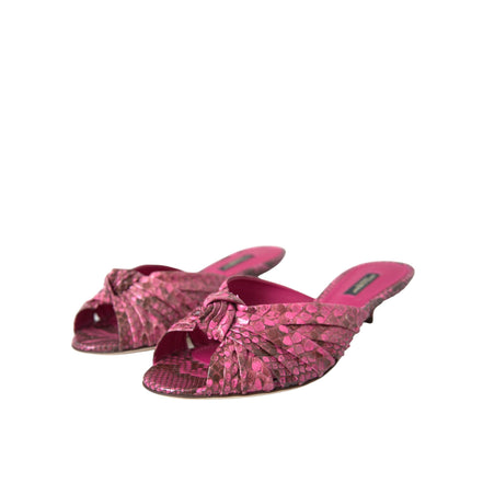 Papuci Dolce & Gabbana cu toc mic, din piele exotică roz