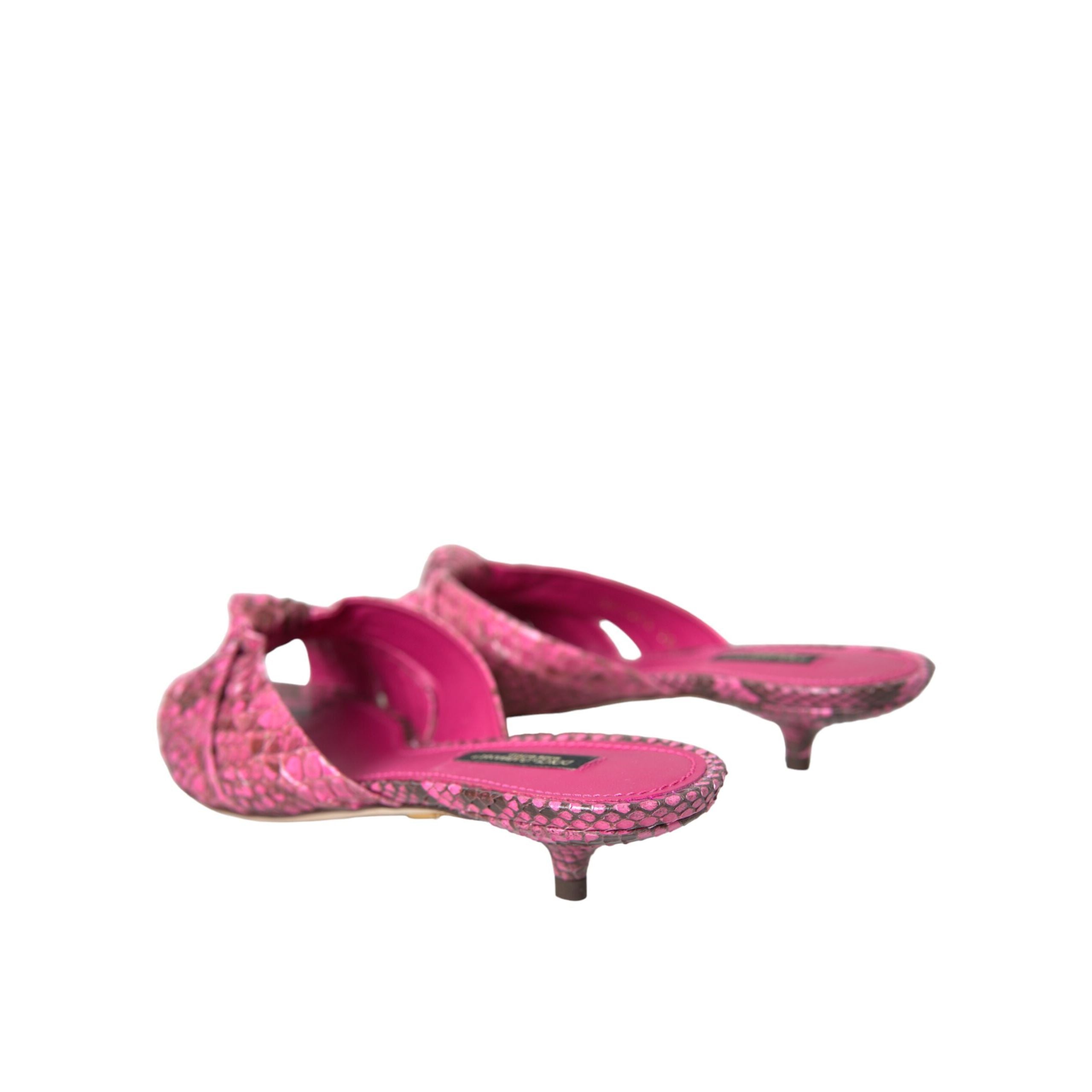 Papuci Dolce & Gabbana cu toc mic, din piele exotică roz