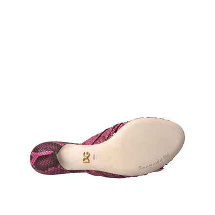 Papuci Dolce & Gabbana cu toc mic, din piele exotică roz