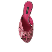 Papuci Dolce & Gabbana cu toc mic, din piele exotică roz