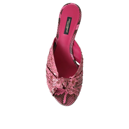 Papuci Dolce & Gabbana cu toc mic, din piele exotică roz
