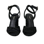 Sandale Dolce & Gabbana cu toc Stiletto, din piele întoarsă neagră, cu leopard