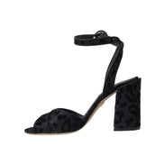 Sandale Dolce & Gabbana cu toc Stiletto, din piele întoarsă neagră, cu leopard