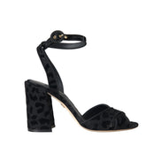 Sandale Dolce & Gabbana cu toc Stiletto, din piele întoarsă neagră, cu leopard