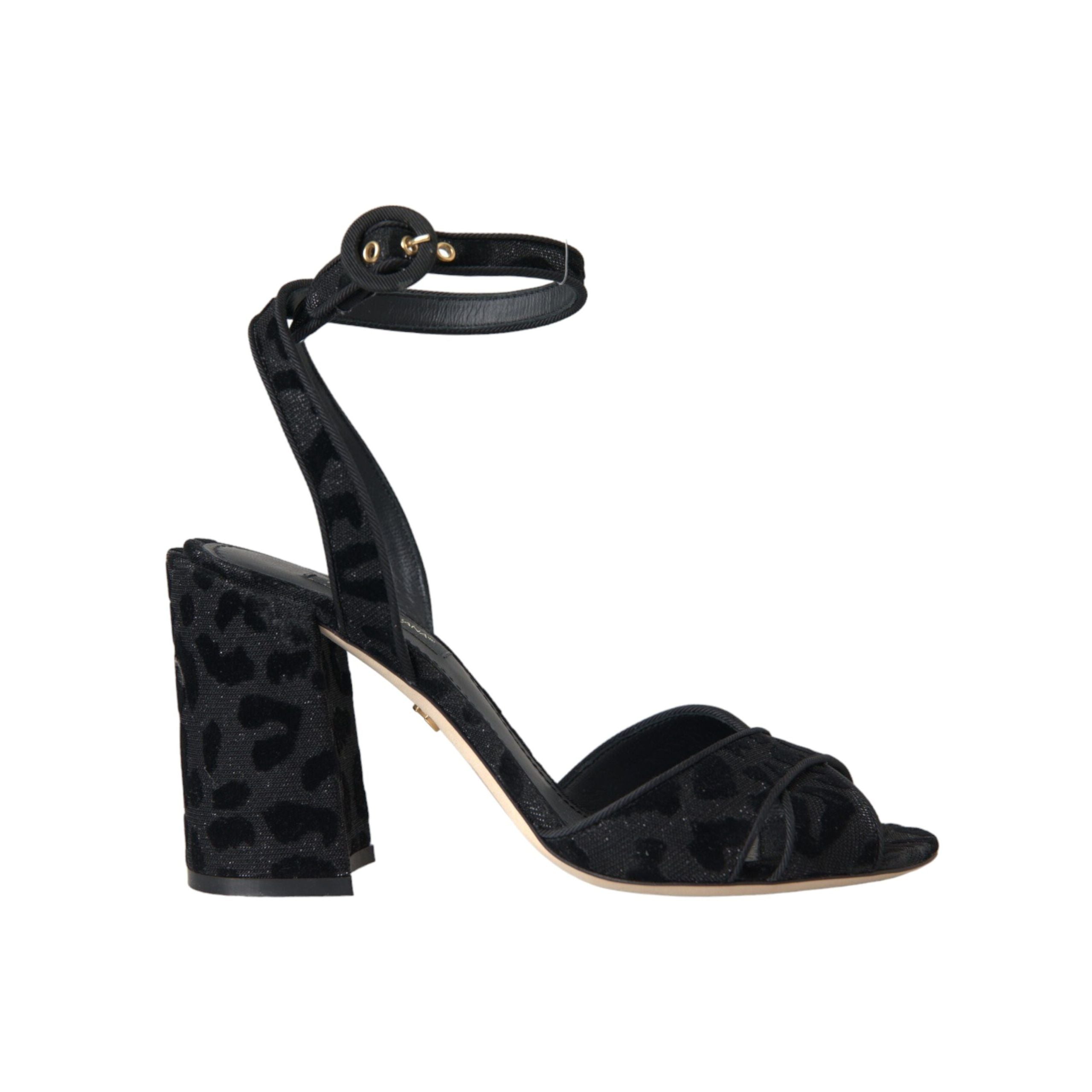 Sandale Dolce & Gabbana cu toc Stiletto, din piele întoarsă neagră, cu leopard