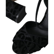 Sandale Dolce & Gabbana cu toc Stiletto, din piele întoarsă neagră, cu leopard