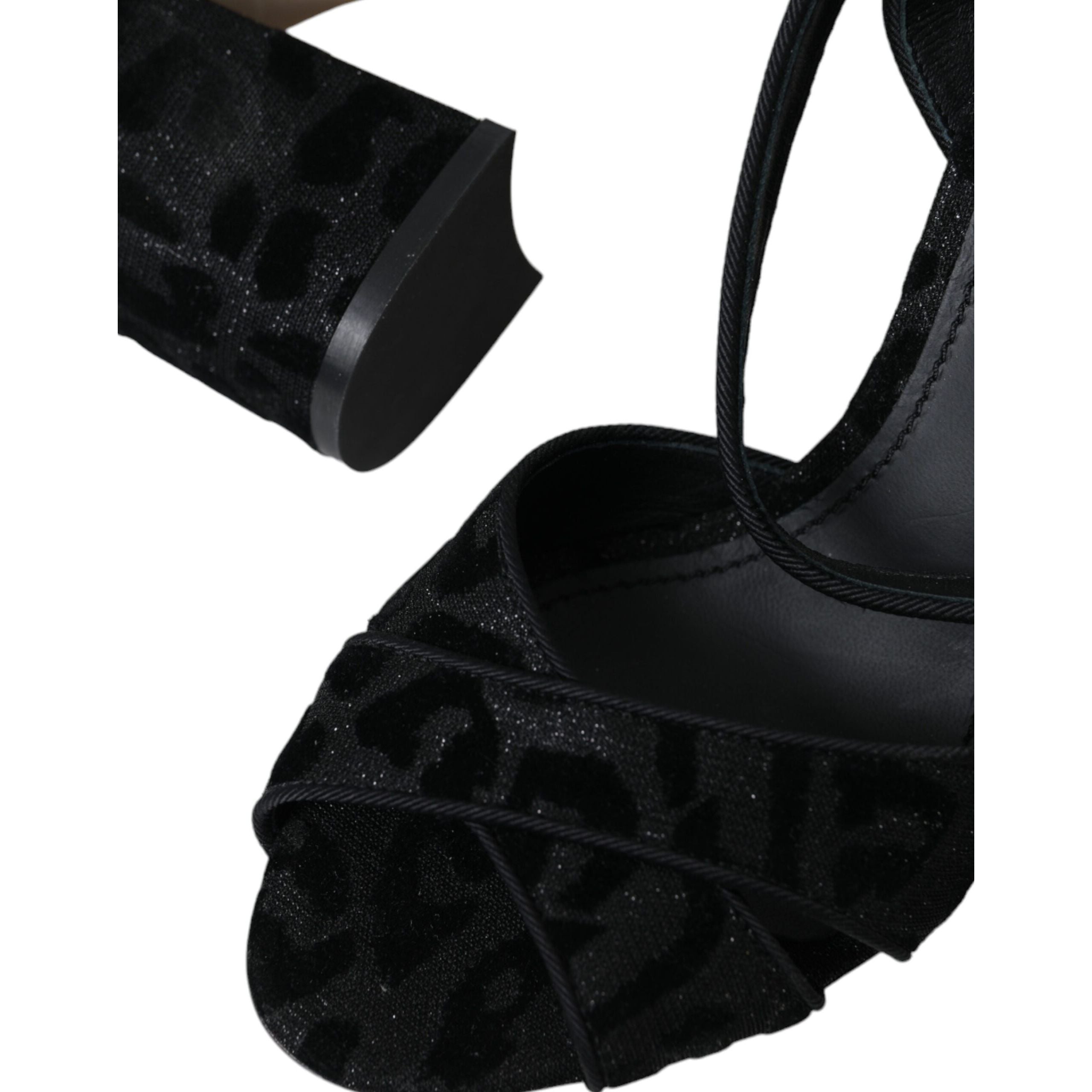 Sandale Dolce & Gabbana cu toc Stiletto, din piele întoarsă neagră, cu leopard