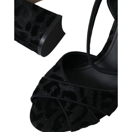 Sandale Dolce & Gabbana cu toc Stiletto, din piele întoarsă neagră, cu leopard