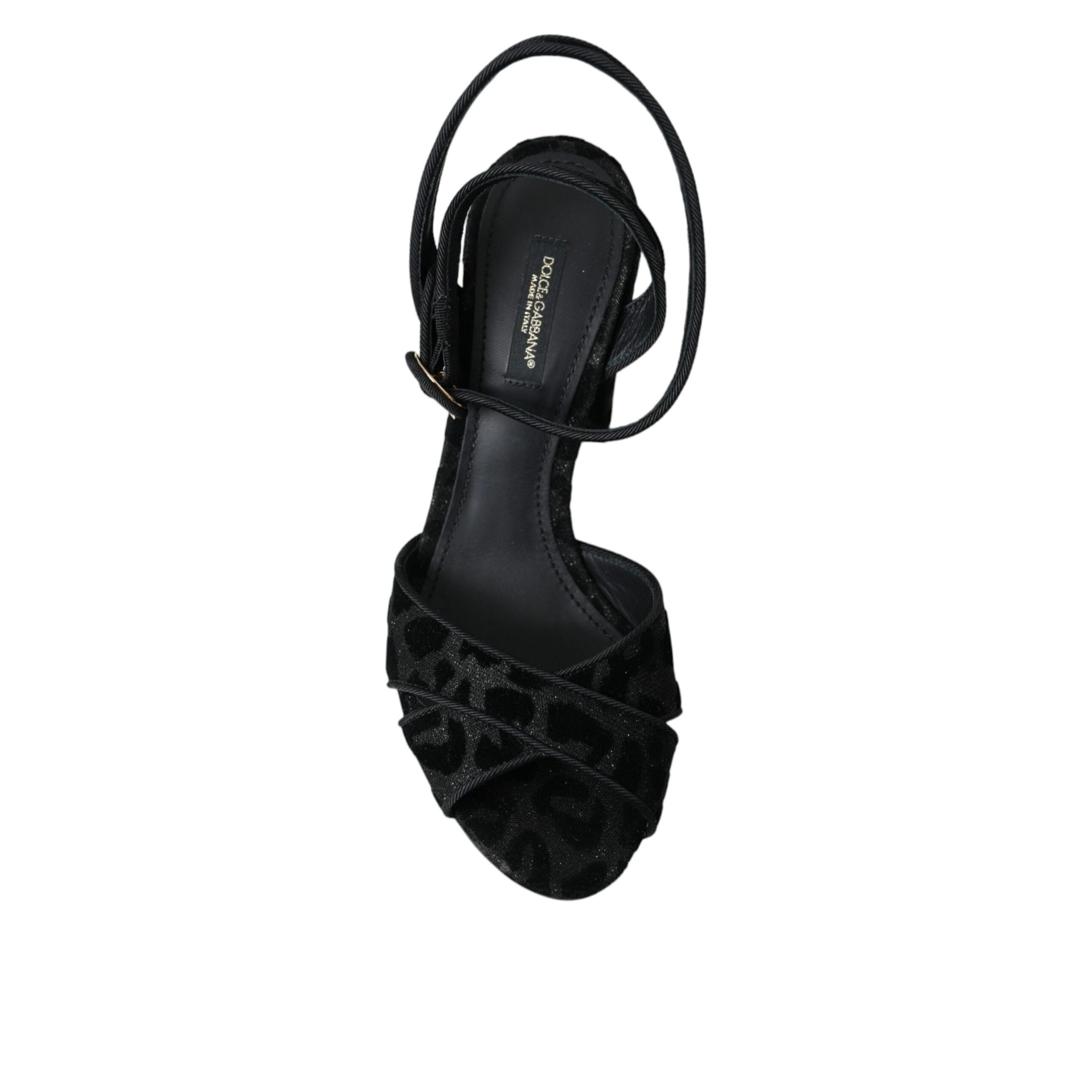 Sandale Dolce & Gabbana cu toc Stiletto, din piele întoarsă neagră, cu leopard