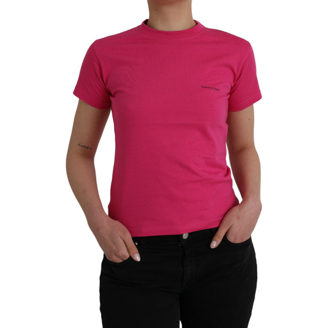 Tricou Balenciaga din bumbac roz, cu decolteu rotund și mâneci scurte