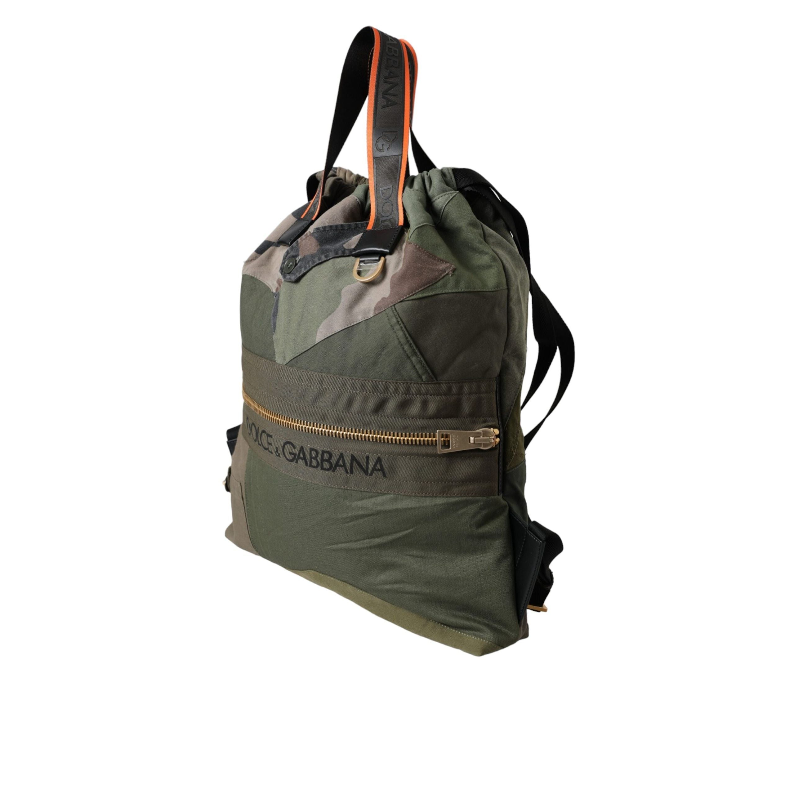 Rucsac Dolce & Gabbana verde militar cu patchwork