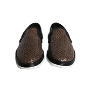 Mocasini Dolce & Gabbana maro negru din piele împletită