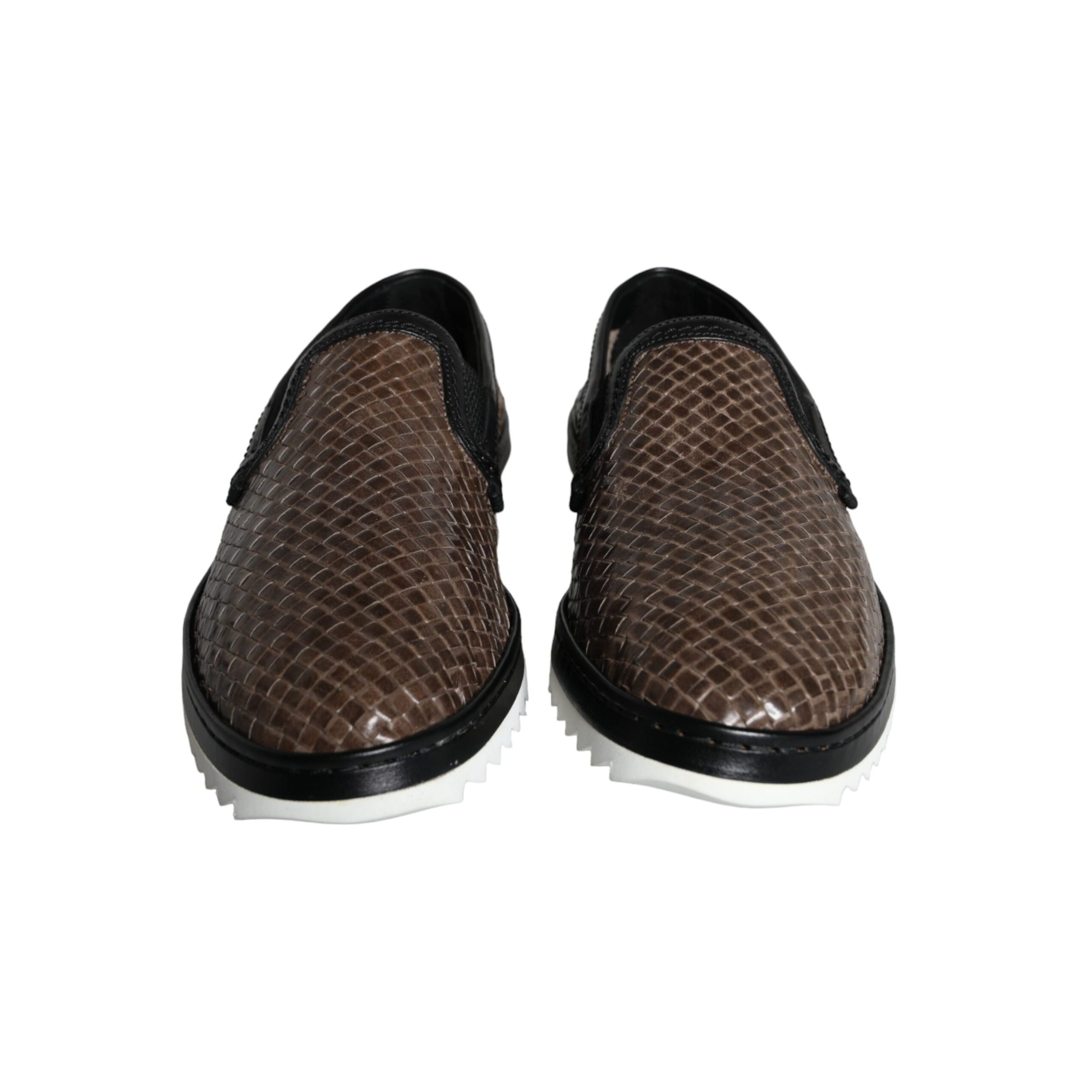Mocasini Dolce & Gabbana maro negru din piele împletită