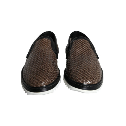 Mocasini Dolce & Gabbana maro negru din piele împletită