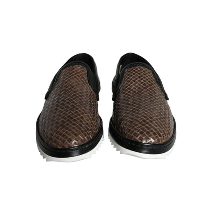 Dolce & Gabbana Brown Black Leather Weaved Loafers