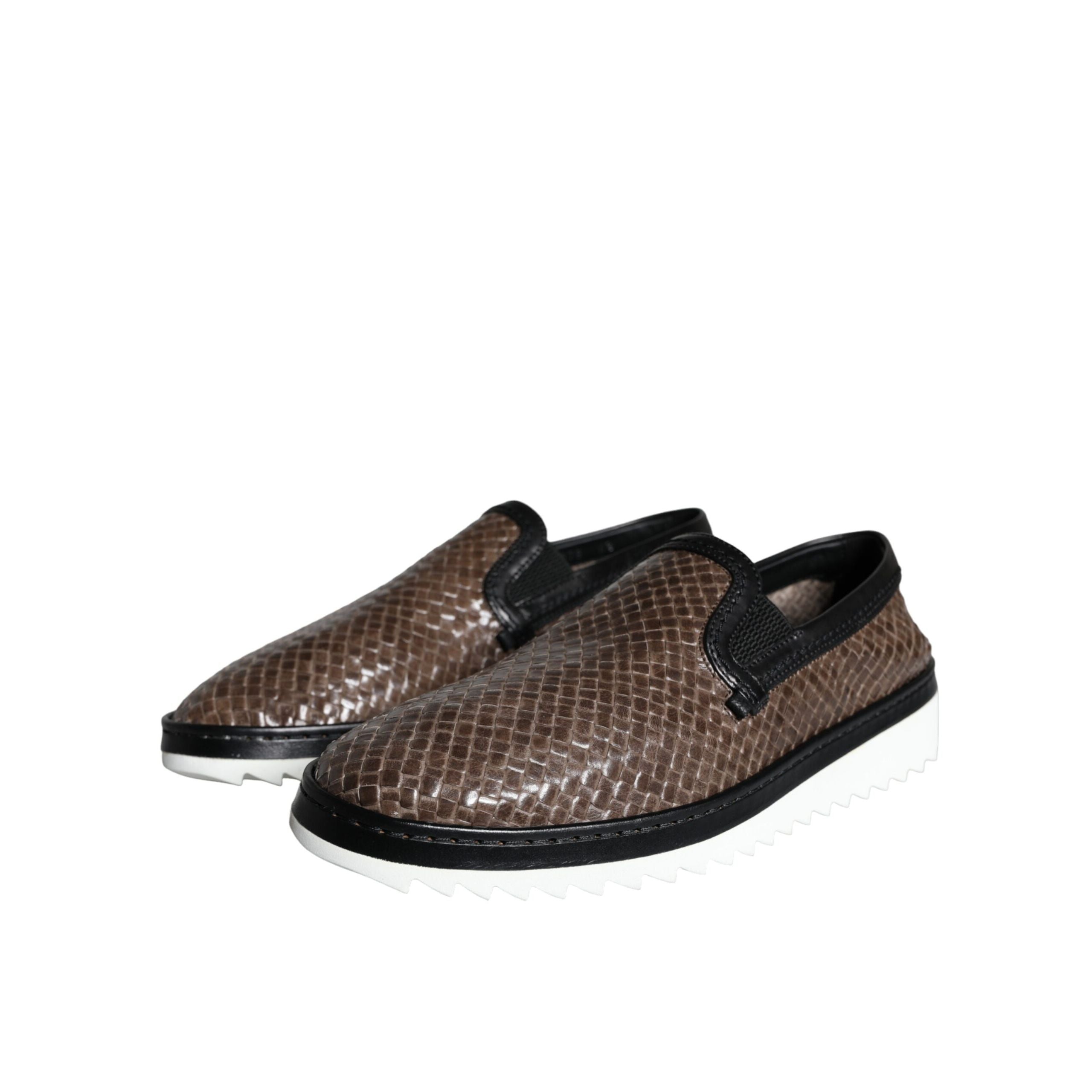 Mocasini Dolce & Gabbana maro negru din piele împletită