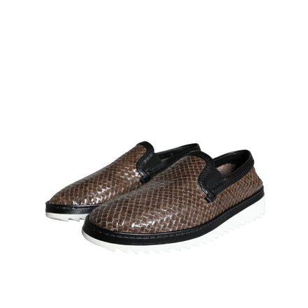 Mocasini Dolce & Gabbana maro negru din piele împletită