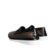 Mocasini Dolce & Gabbana maro negru din piele împletită