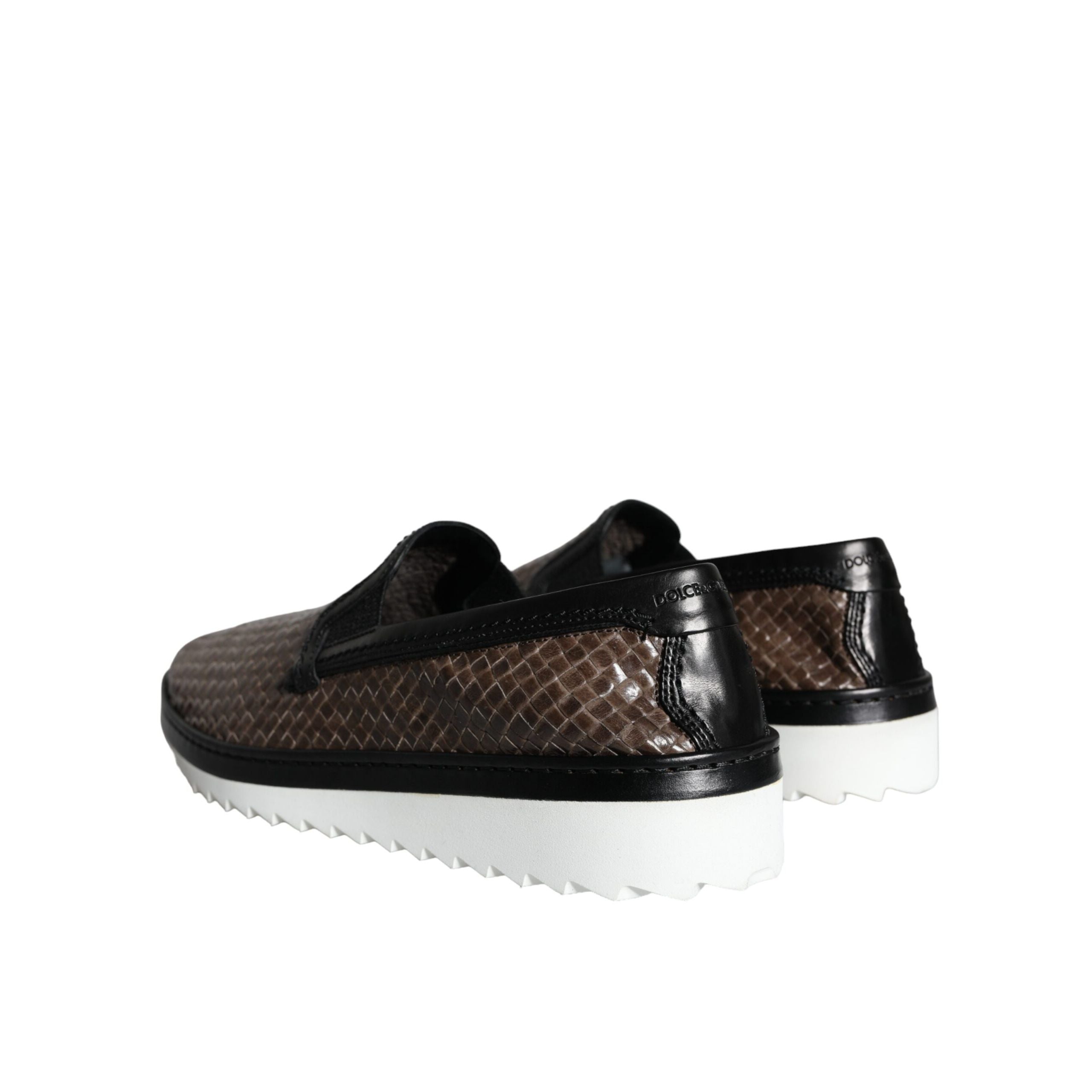 Mocasini Dolce & Gabbana maro negru din piele împletită