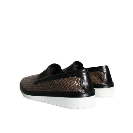 Mocasini Dolce & Gabbana maro negru din piele împletită