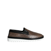 Mocasini Dolce & Gabbana maro negru din piele împletită