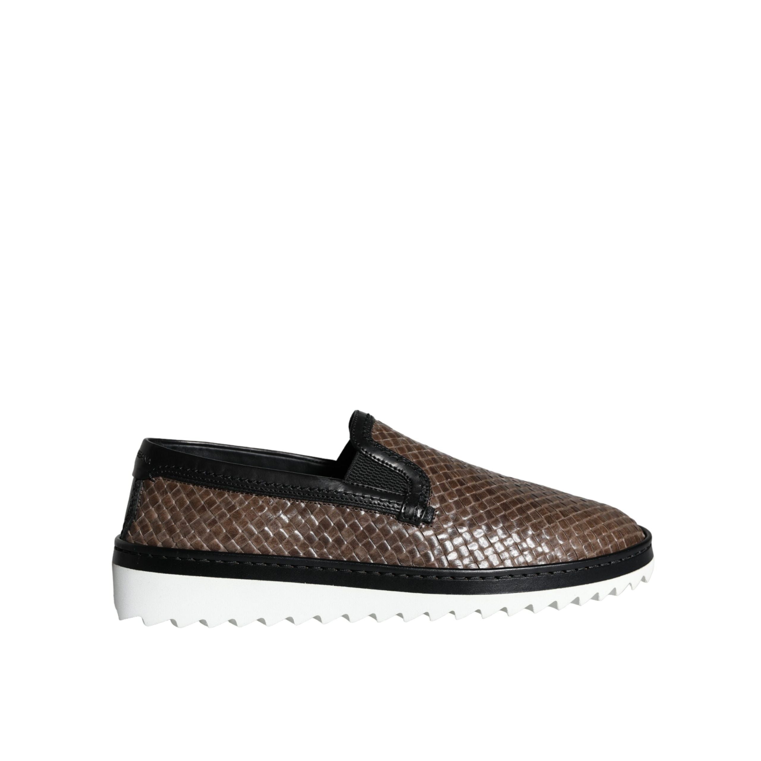Mocasini Dolce & Gabbana maro negru din piele împletită