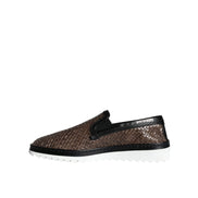 Mocasini Dolce & Gabbana maro negru din piele împletită