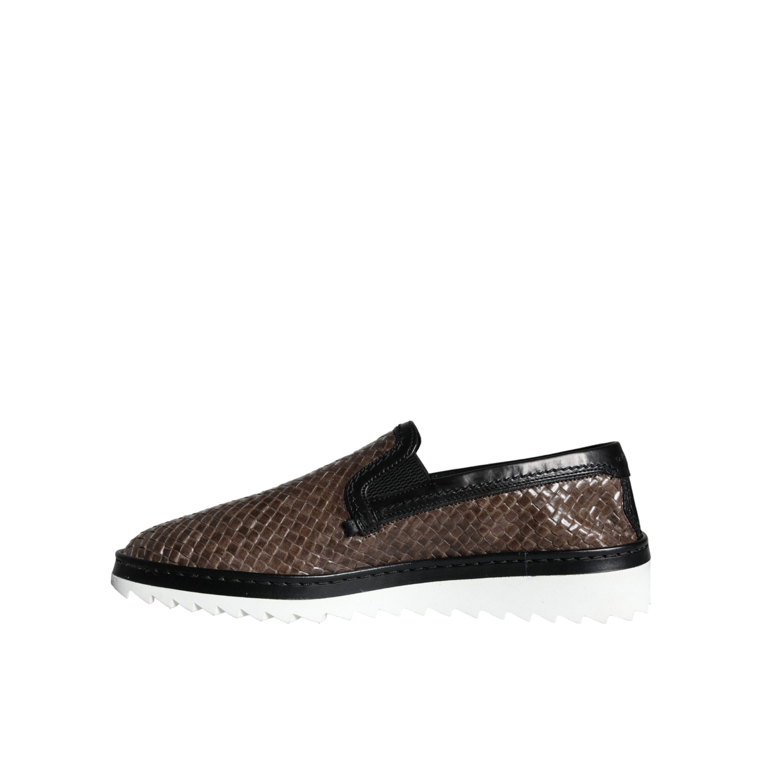 Mocasini Dolce & Gabbana maro negru din piele împletită