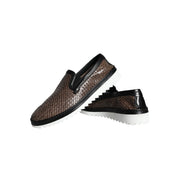 Mocasini Dolce & Gabbana maro negru din piele împletită