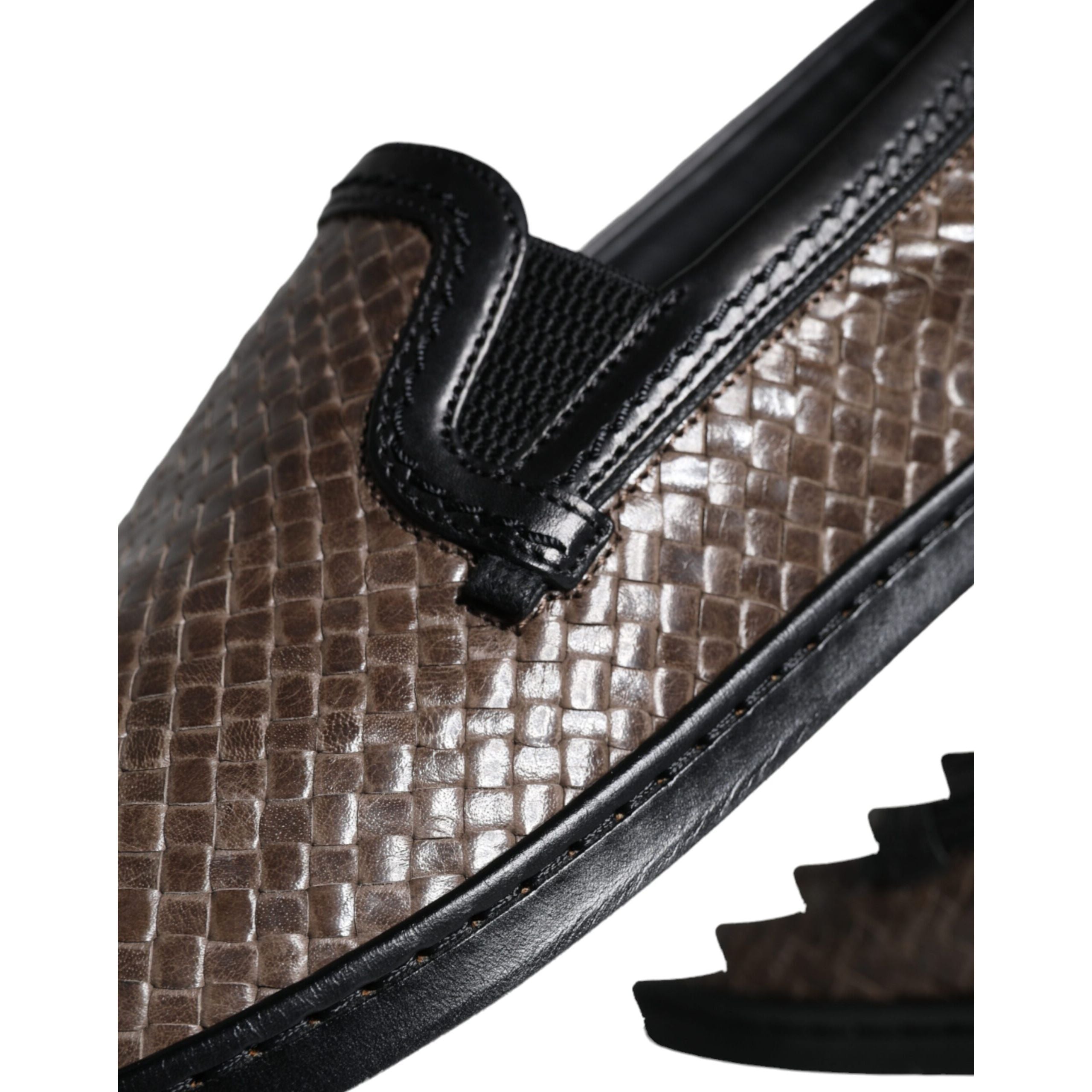 Mocasini Dolce & Gabbana maro negru din piele împletită