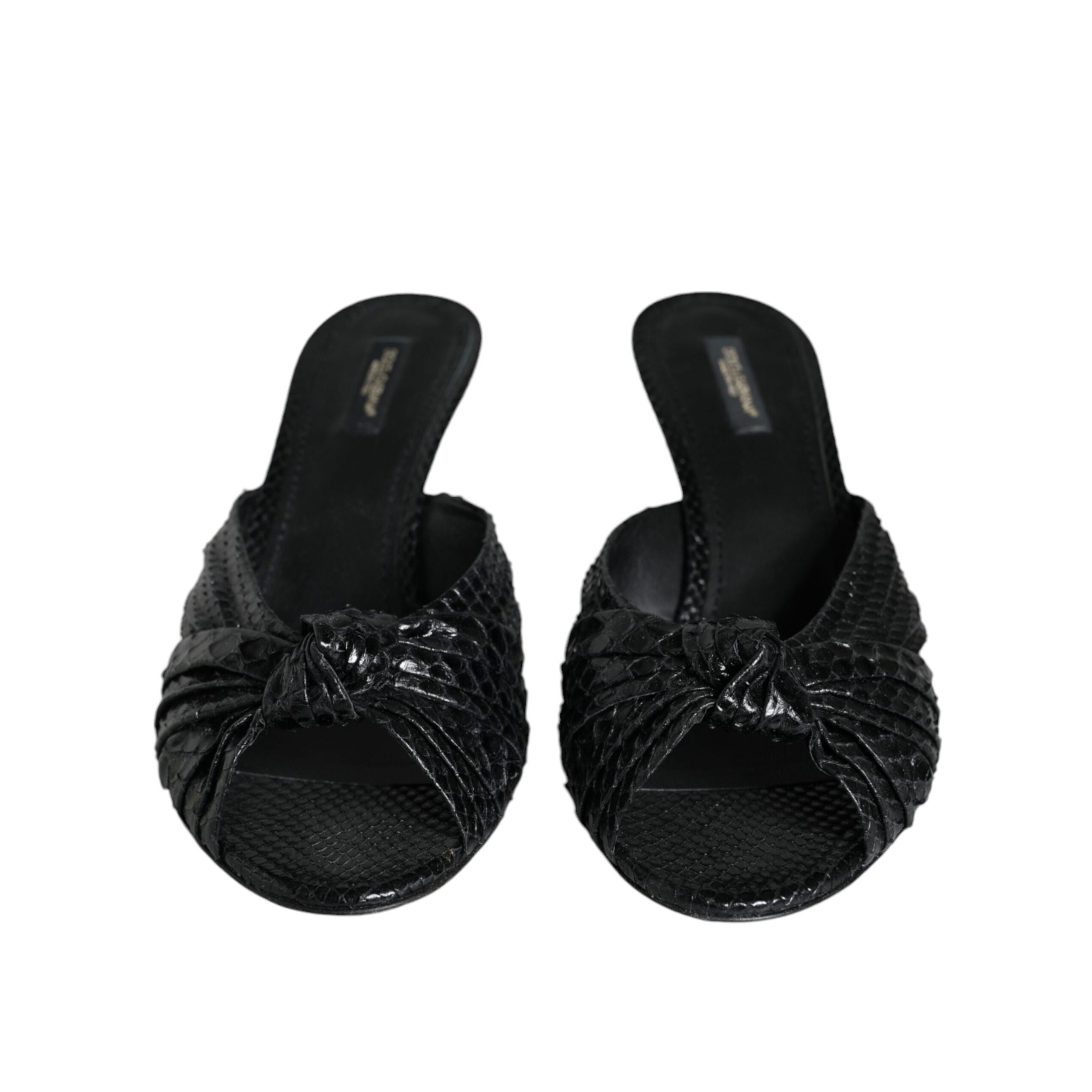 Sandale cu toc, glisante, din piele neagră Dolce & Gabbana