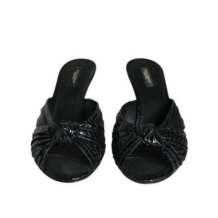 Sandale cu toc, glisante, din piele neagră Dolce & Gabbana
