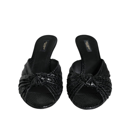 Sandale cu toc, glisante, din piele neagră Dolce & Gabbana