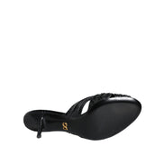 Sandale cu toc, glisante, din piele neagră Dolce & Gabbana