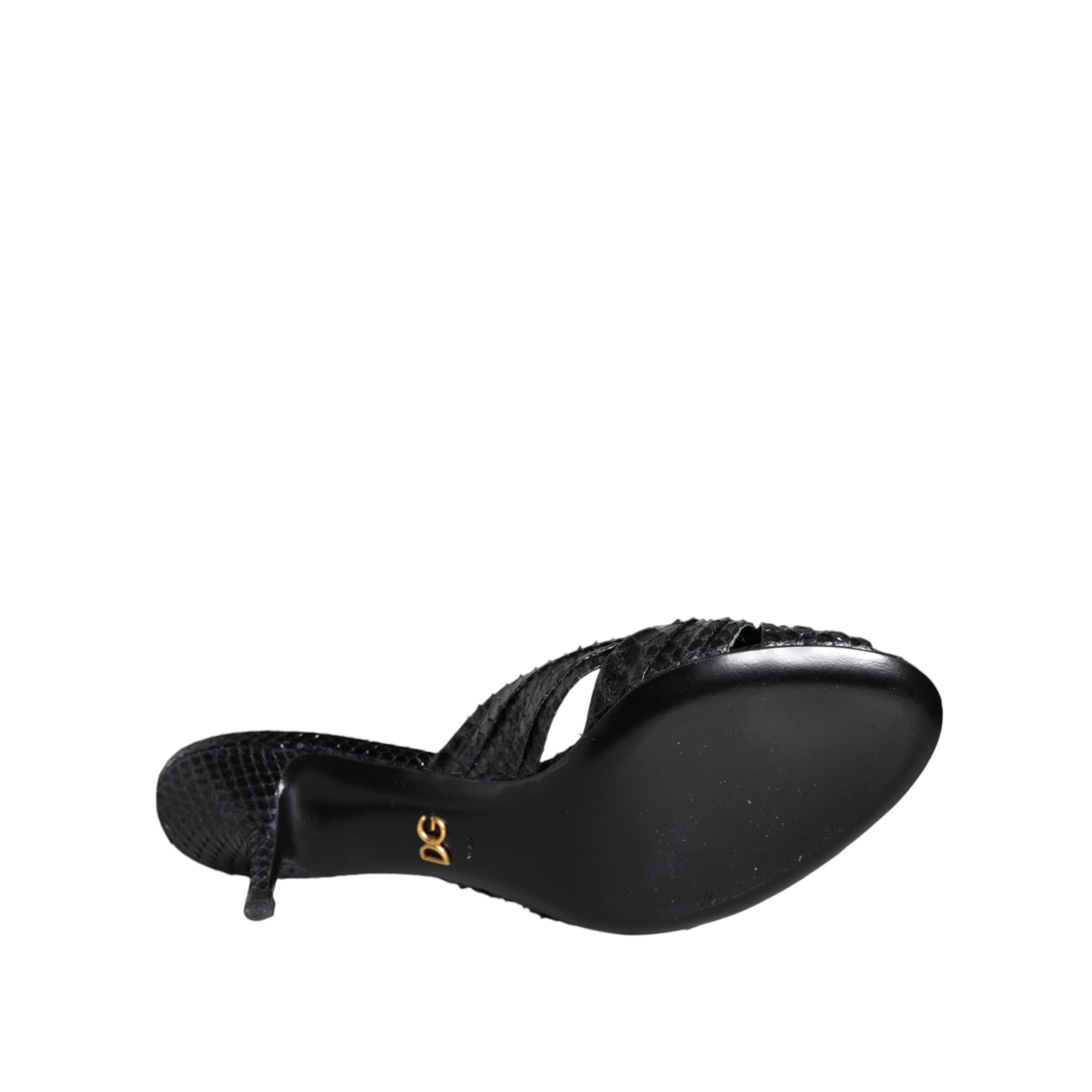 Sandale cu toc, glisante, din piele neagră Dolce & Gabbana